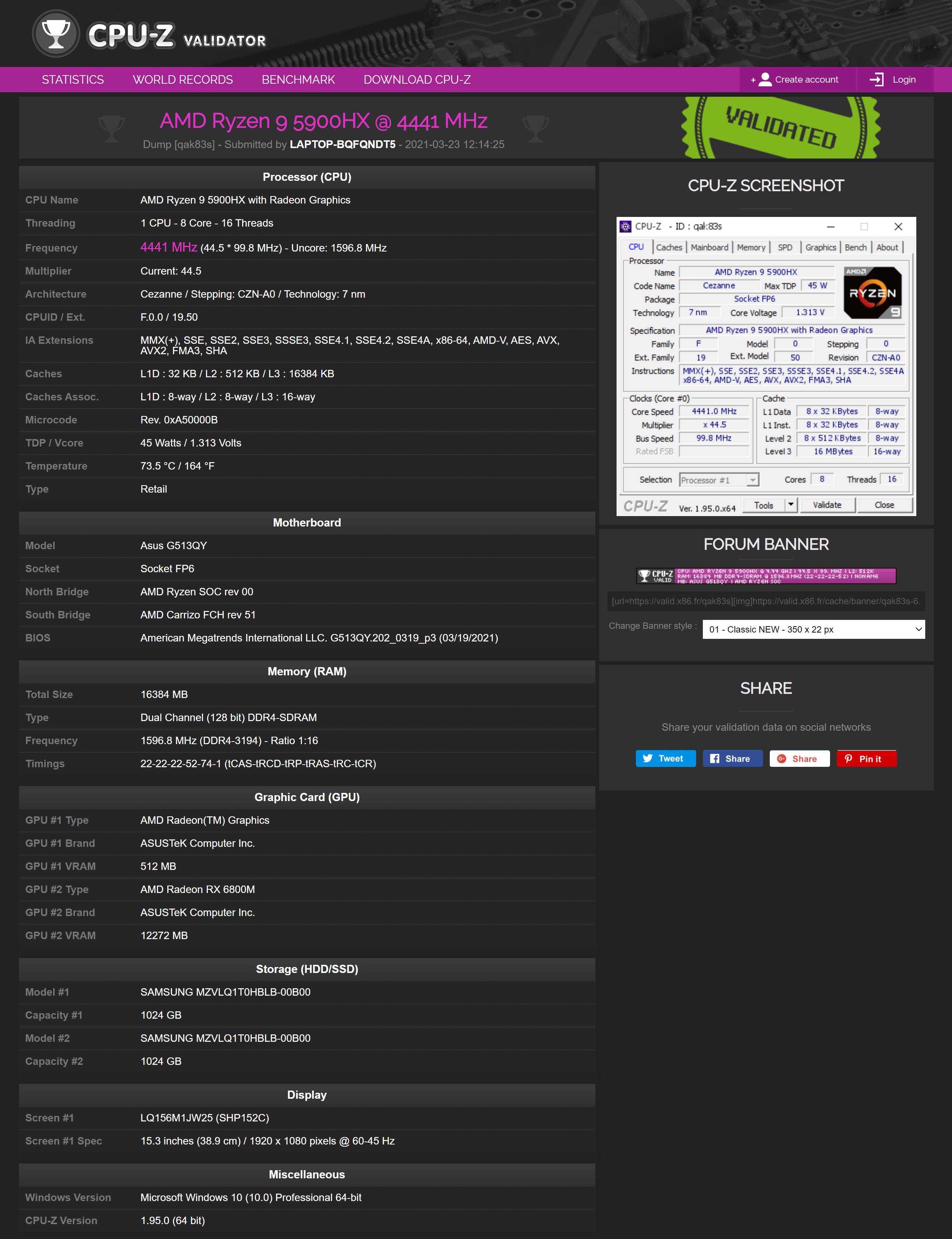 AMD RDNA2 Radeon RX 6800M with ASUS ROG Strix G15 G513QY