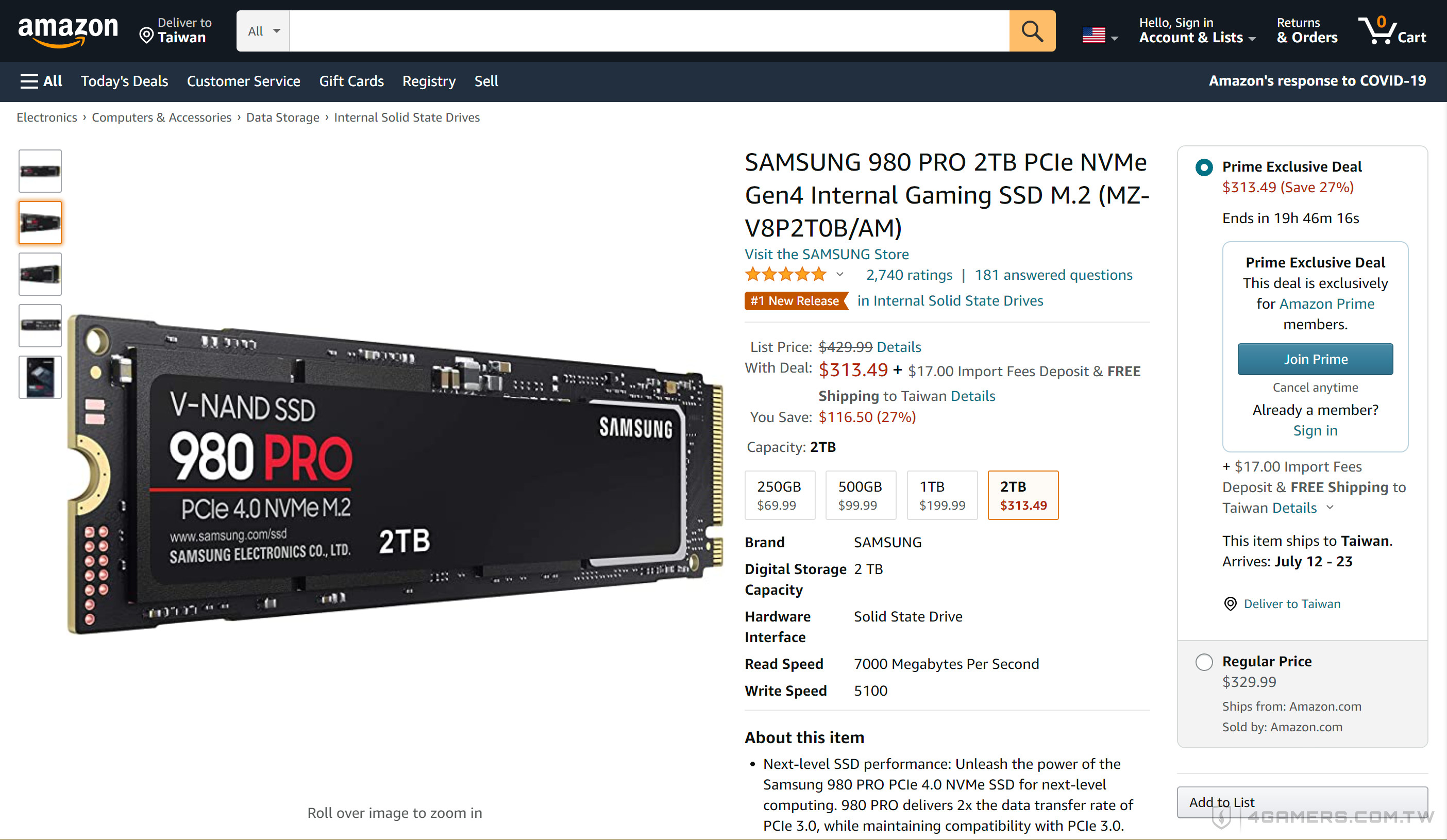 Samsung 980 Pro NVMe M.2 PCIe 4.0 SSD 2TB Prime Day