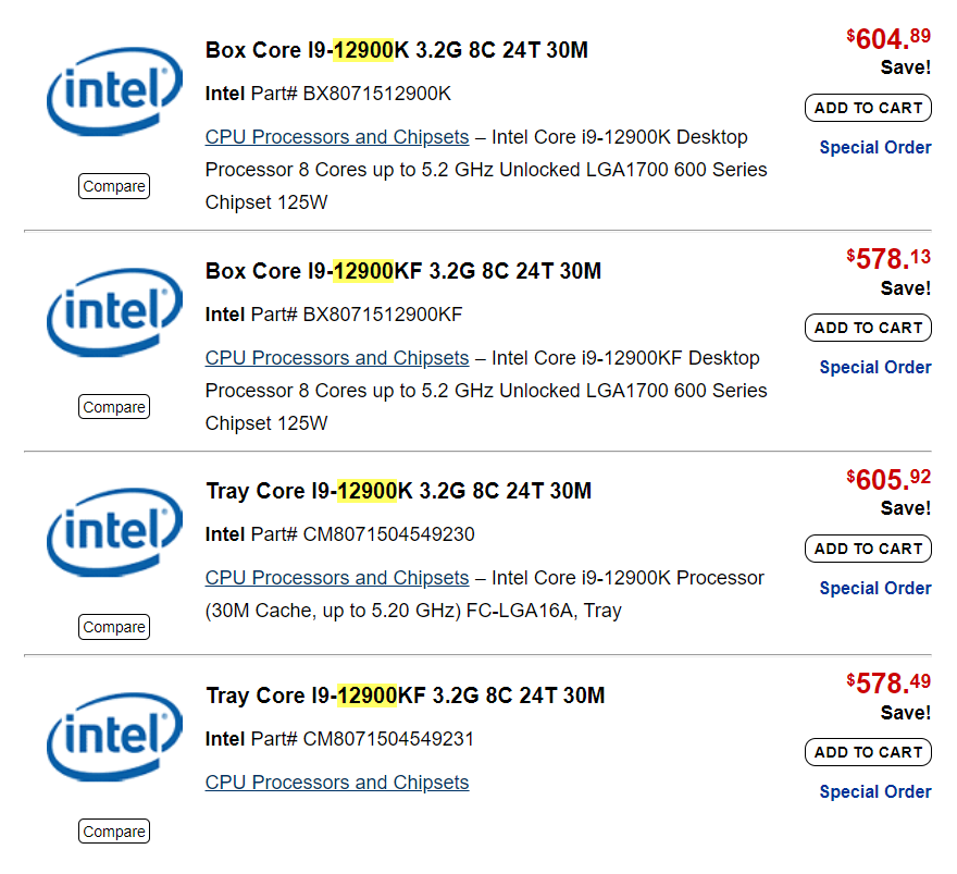 Intel Core i9-12900K / i9-12900KF Price