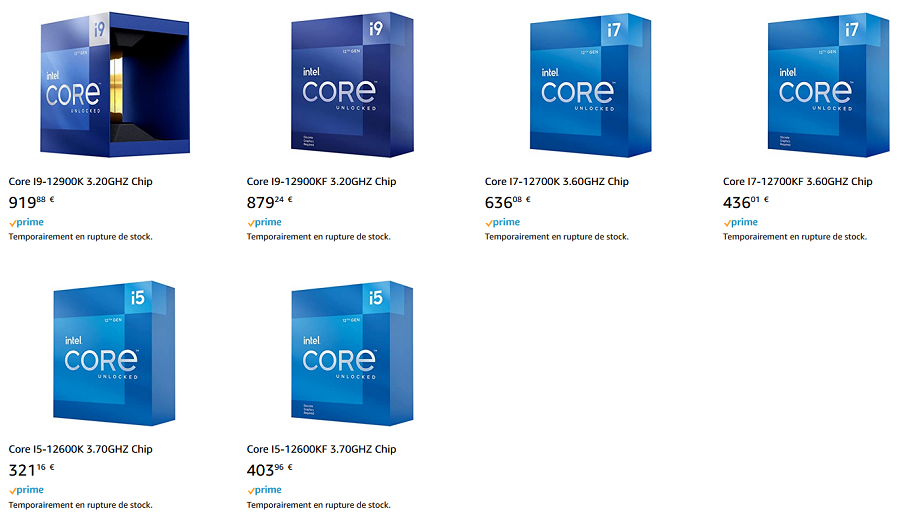 法國 Amazon Intel Alder Lake 第 12 代 Core K 系列處理器預售