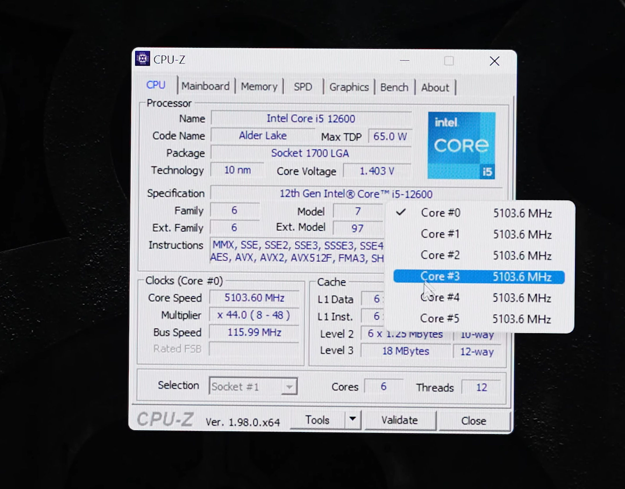 Intel Core i5-12600 OC 5.1 GHz