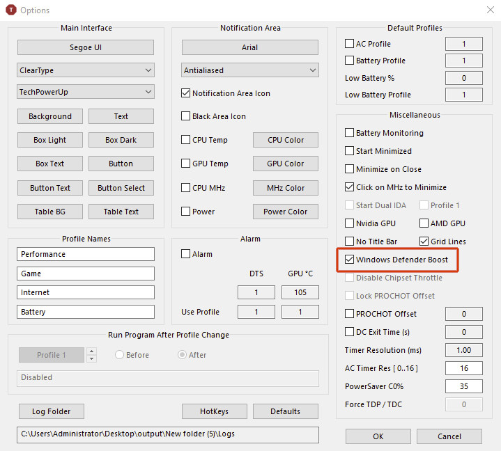 Windows Defender with ThrottleStop