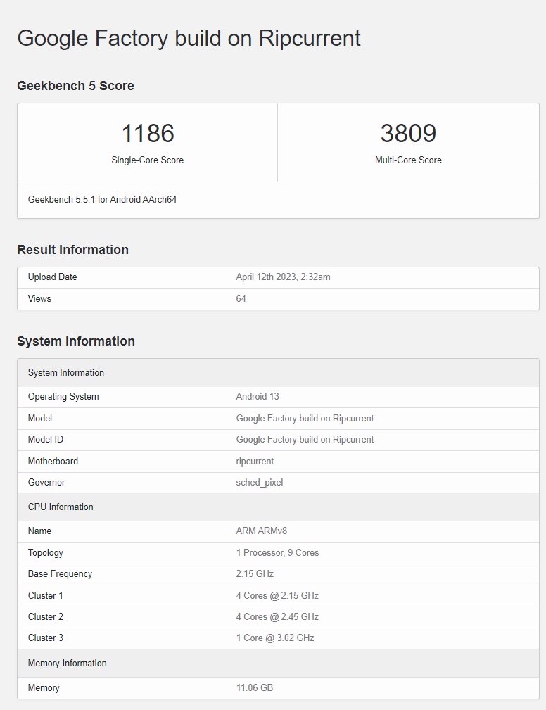 Tensor-G3-Geekbench-5-results