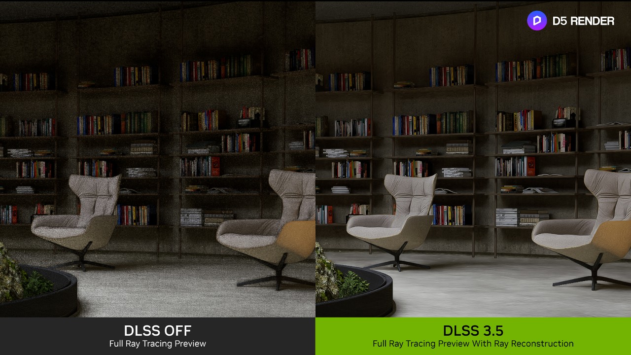 dlss-3-5-ray-reconstruction-improves-d5-render-ray-traced-previews-lounge-library