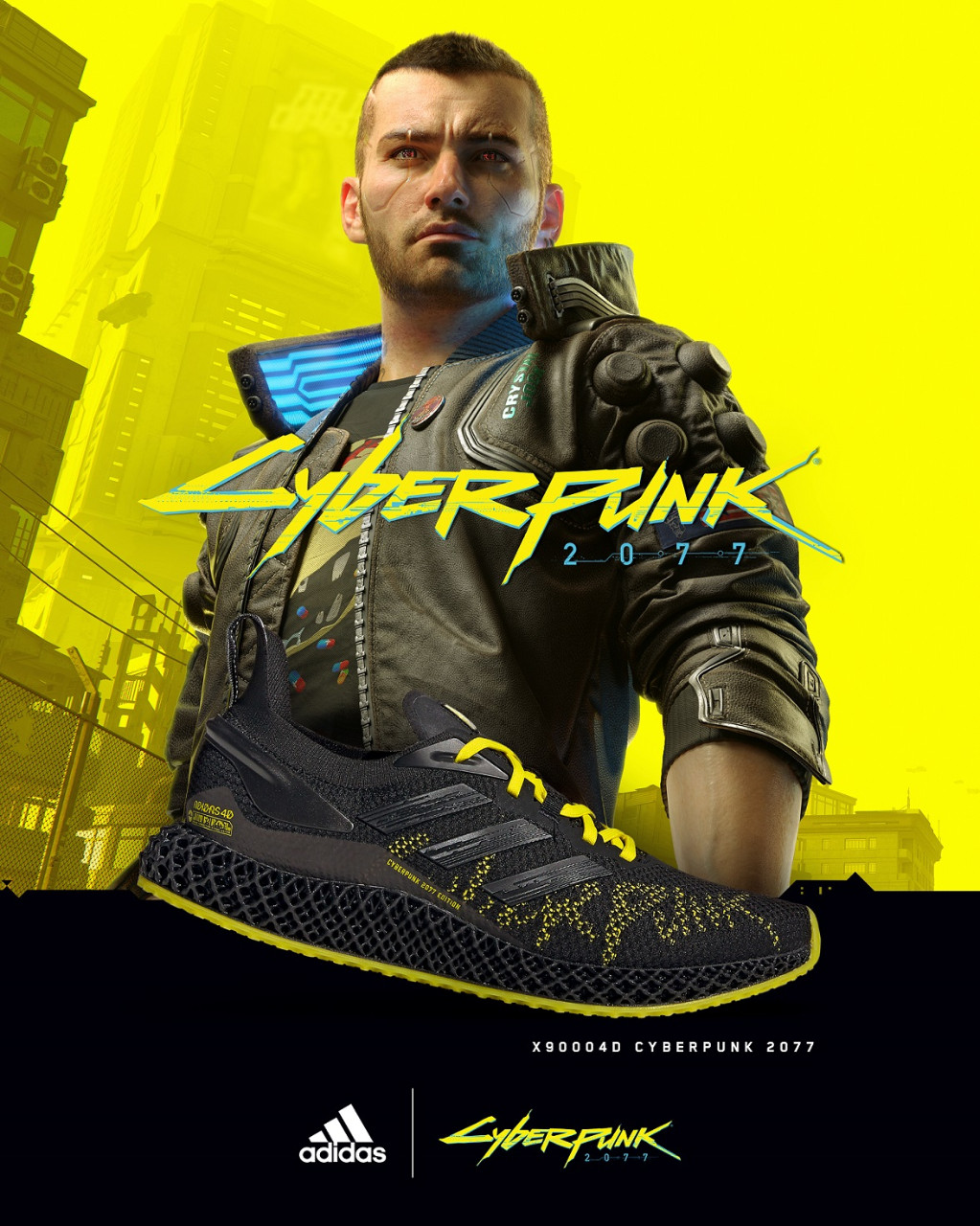 6. 風格大膽的adidas X9000 4D x Cyberpunk 2077科技跑鞋將《Cyberpunk 2077》世界觀的鮮豔色彩融入鞋款設計中，充滿衝突美學風格