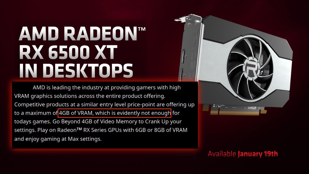 AMD, which thinks 4GB of VRAM is not enough to run games in 2020, thinks it will be enough in 2022 thumbnail