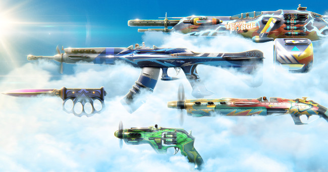 VALORANT soars into the sky.  Introducing the new Alttitude skin collection, featuring the cool Agent Gun and Knuckle Knife skins.