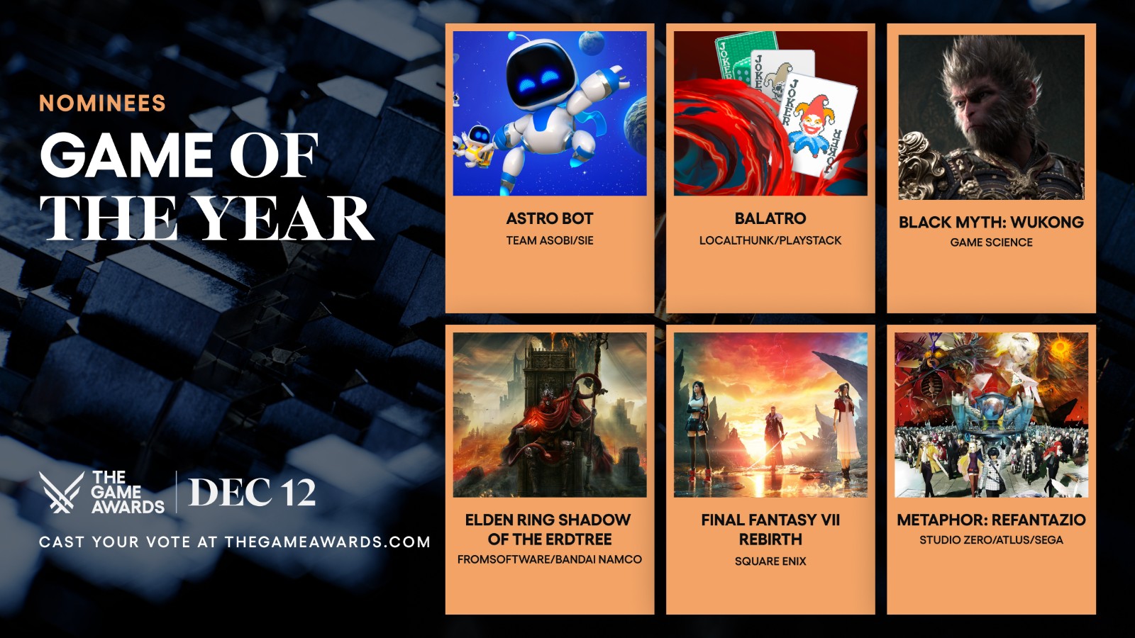 The complete list of TGA 2024 Game Awards finalists! "Shadow of the