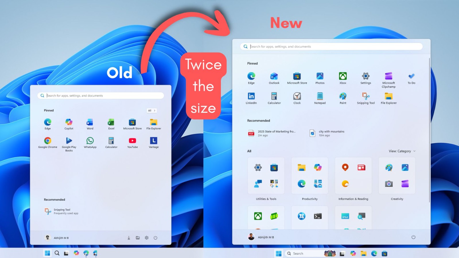 new-Windows-11-Start-menu-is-almost-twice-the-size-of-old-Windows-11-Start-menu