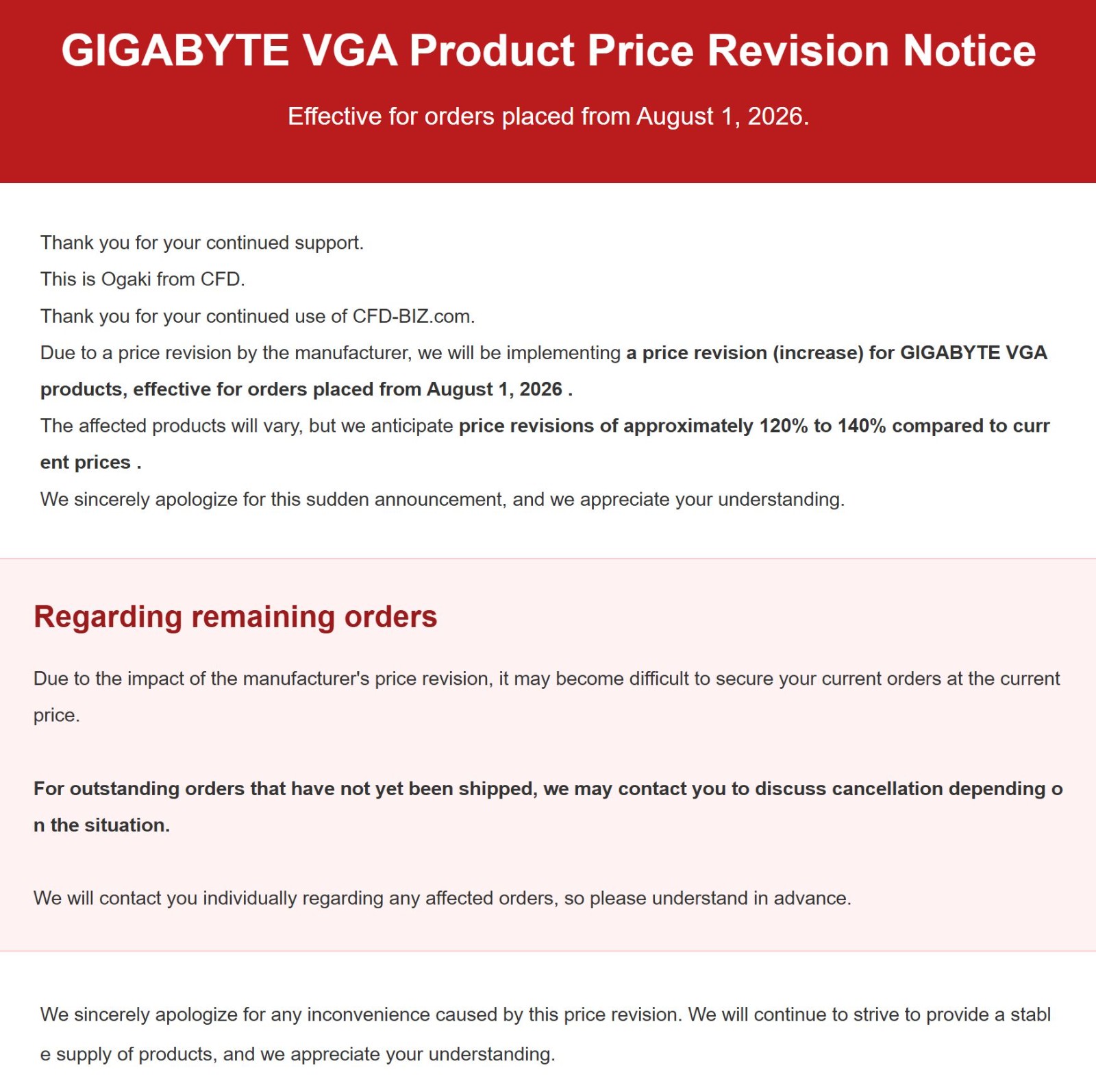 GIGABYTE-GPU-price-hike-Japanese-retailer-notice